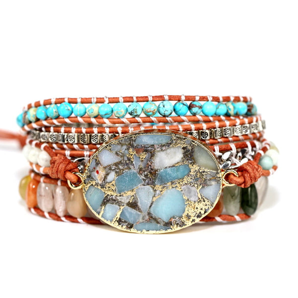 Natural Stone Beads Metal Beads Beaded Bracelet for Women, Hand Woven Vintage Bohemian Boho Multilayer Adjustable Bracelet
