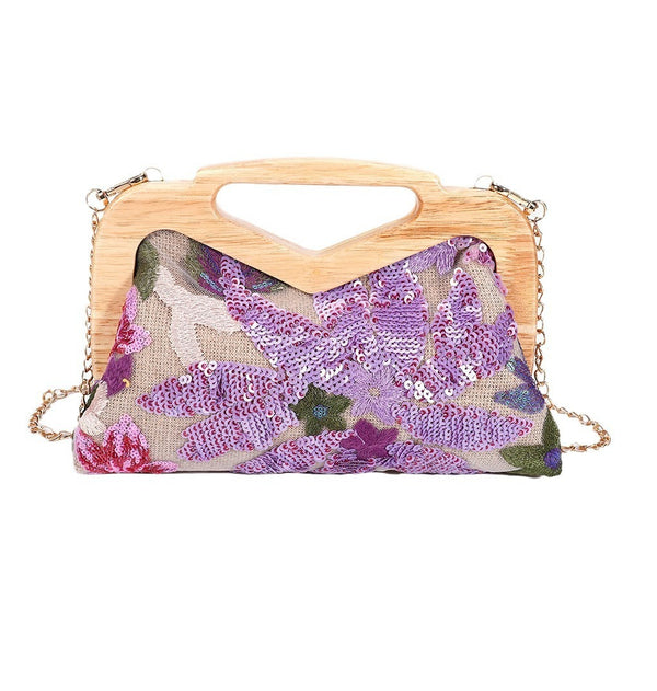 Embroidered Sequin Dinner Bag, Fashionable Woven Straw Crossbody Bag for Women Party Wedding Banquet