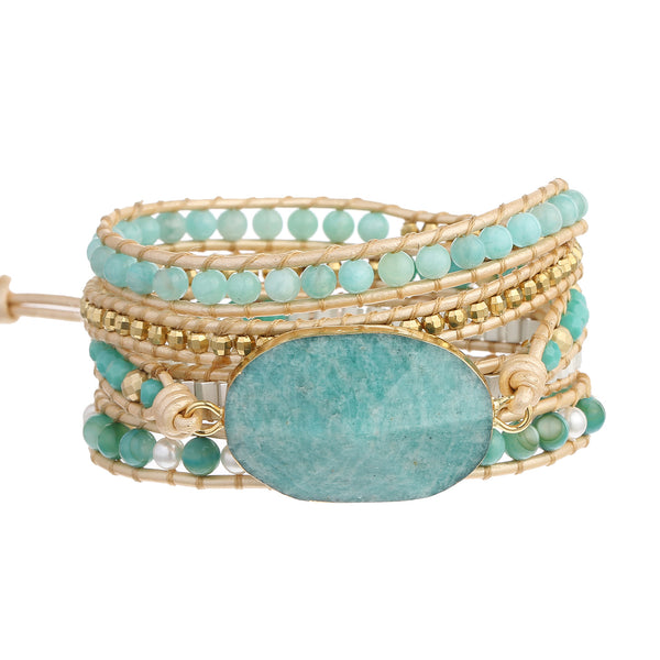 Vintage Natural Stone Crystal Pearl Mixed Beads Multi-layer Beaded Bracelet, Weaving Handmade Bohemian Boho Bracelet for Women