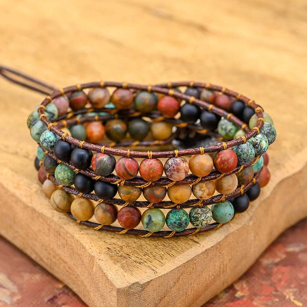 Natural Stone Bohemian Boho Beads Beaded Bracelet, Hand Woven Friendship and Love Adjustable Bracelet for Women