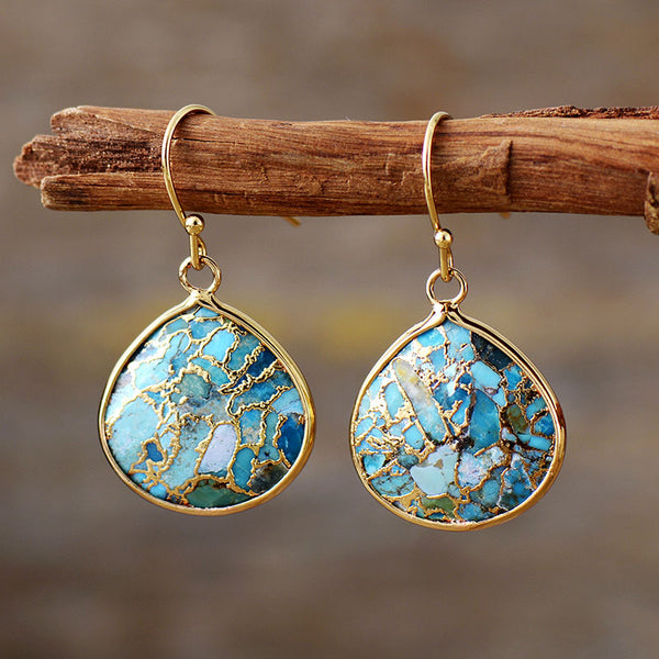 Bohemian Boho Natural Stone Handmade Water Drop Dangle Earrings for Women