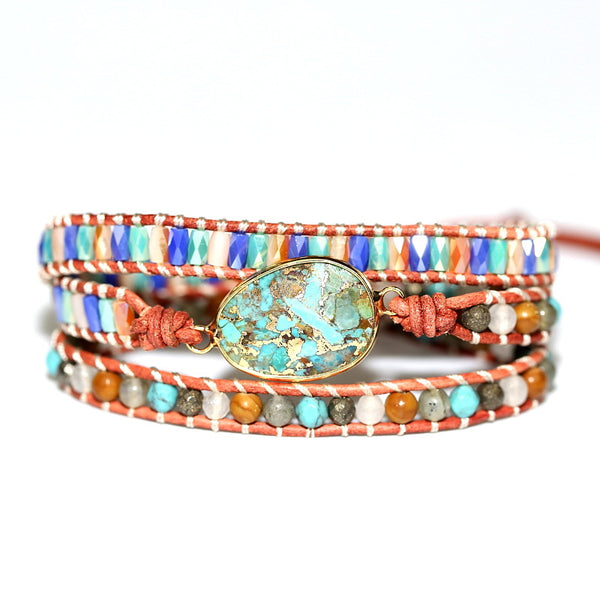 Natural Stone and Crystal Beads Hand Woven Multi-layer Beaded Bracelet, Bohemian Boho Vintage Style Bracelet for Women