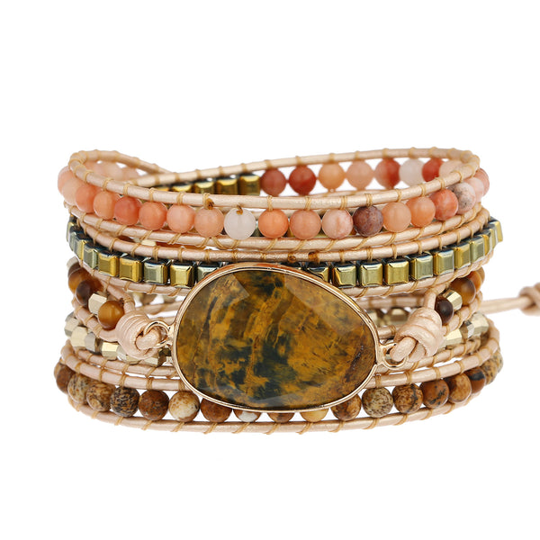 Vintage Stone Crystal Mixed Beads Beaded Bracelet for Women, Adjustable Hand Woven Bohemian Boho Style Bracelets