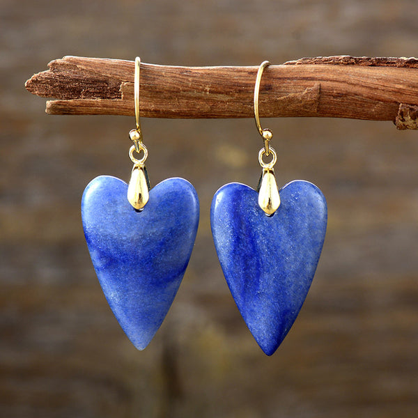 Heart Bohemian Boho Natural Stone Handmade Dangle Earrings for Women