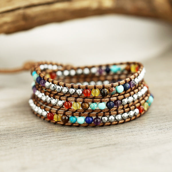 Bohemian Boho Handmade Crystal Stone Alloy Beads Beaded Multilayer Adjustable Bracelet for Women