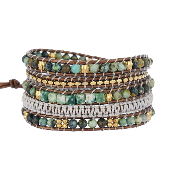 Vintage Multi Layer Wrapped Stone Metal Beads Hand Woven Beaded Adjustable Bracelet for Women