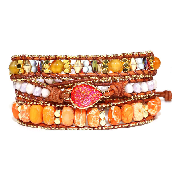 Vintage Natural Stone Beads Metal Beads Waterdrop Beaded Bracelet, Bohemian Boho Handmade Adjustable Bracelet for Women