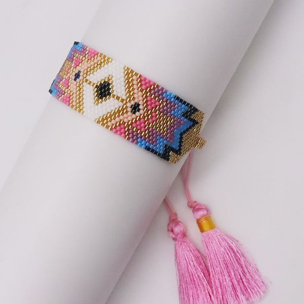 Geometric Bohemian Miyuki Beads Beaded Bracelets, Handmade Wide Adjustable Beaded Bracelet for Women