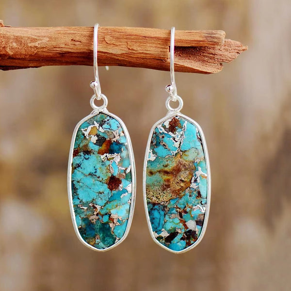 Geometric Bohemian Boho Natural Stone Handmade Dangle Earrings for Women