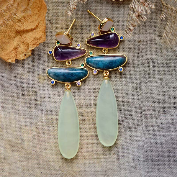 Vintage Boho Natural Stone Dangle Earrings for Women