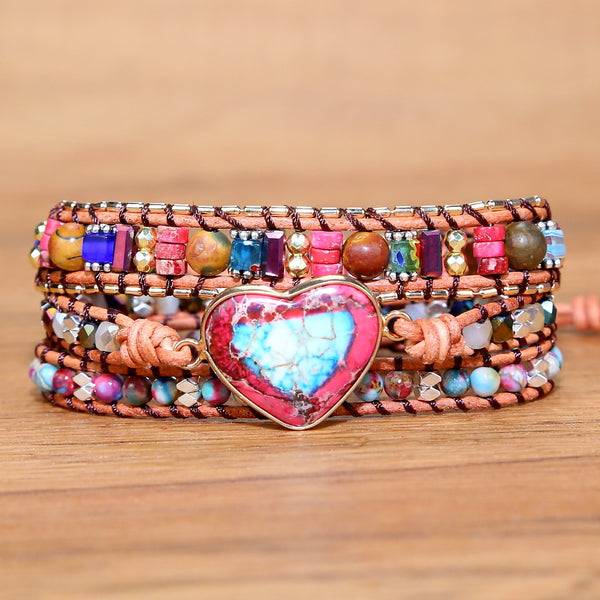 Handmade Natural Stone Crystal Metal Mixed Beads Beaded Bracelet, Bohemian Boho Multilayer Adjustable Bracelets for Women