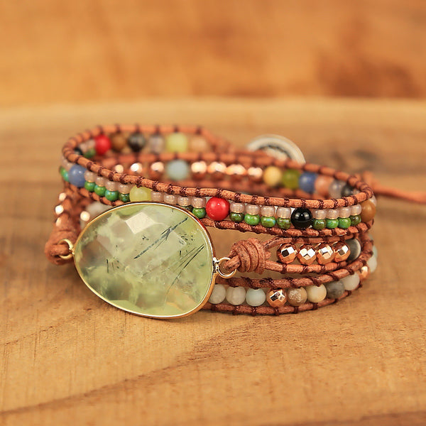 Crystal Stone Metal Beads Beaded Bracelet for Women, Vintage Bohemian Boho Woven Handmade Multilayer Adjustable Bracelet with Leather Rope