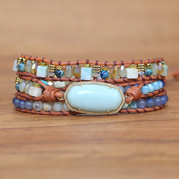 Vintage Bohemian Boho Style Multi-layered Natural Stone Crystal Mixed Beads Beaded Bracelet for Women