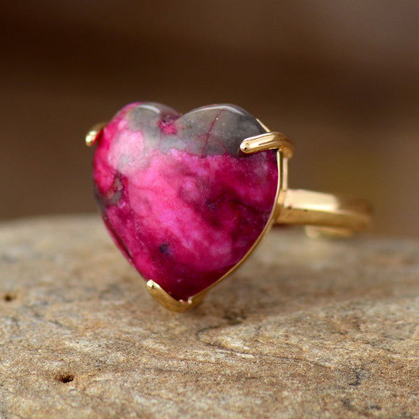 Red Heart Stone Adjustable Ring Fashion Jewelry for Women