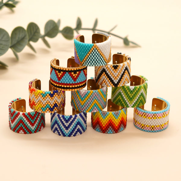 Miyuki Beads Beaded Handcrafted Stainless Steel Bohemian Style Ring for Women