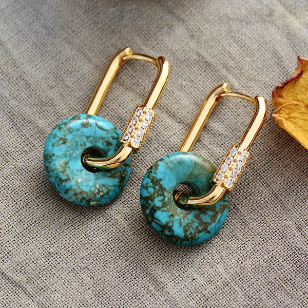Bohemian Boho Natural Turquoise Stone Crystal Handmade Dangle Earrings for Women
