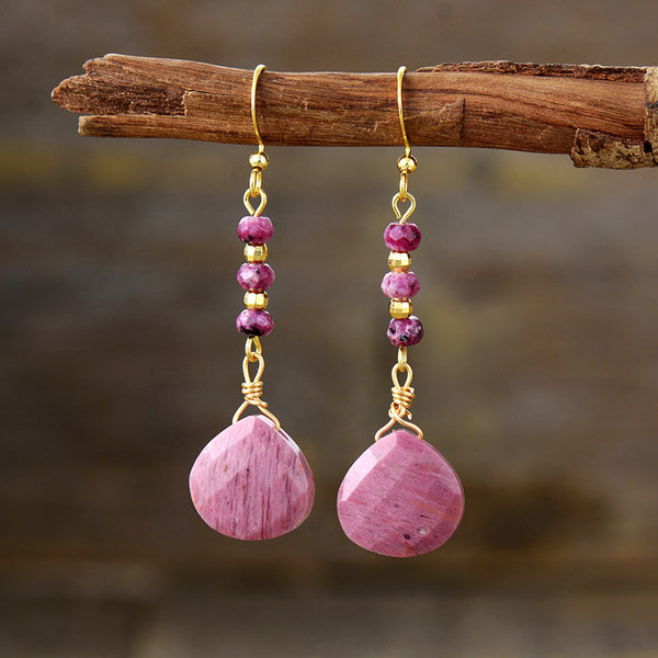 Natural Stone Amethyst Water Droplet Dangle Earrings for Women