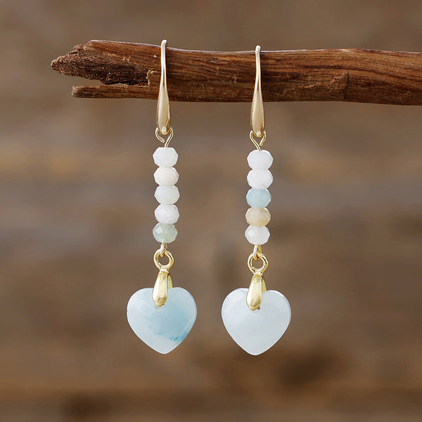 Heart Bohemian Boho Natural Stone Handmade Dangle Earrings for Women