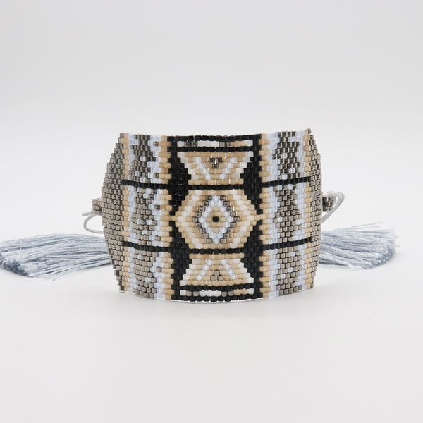 Bohemian Geometric Miyuki Beads Beaded Bracelets, Vintage Handmade Wide Adjustable Beaded Bracelet for Women