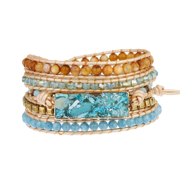 Vintage Adjustable Natural Stone Beads Beaded Bracelet for Women, Multi Layer Handmade Weaving Bohemian Boho Style Bracelets