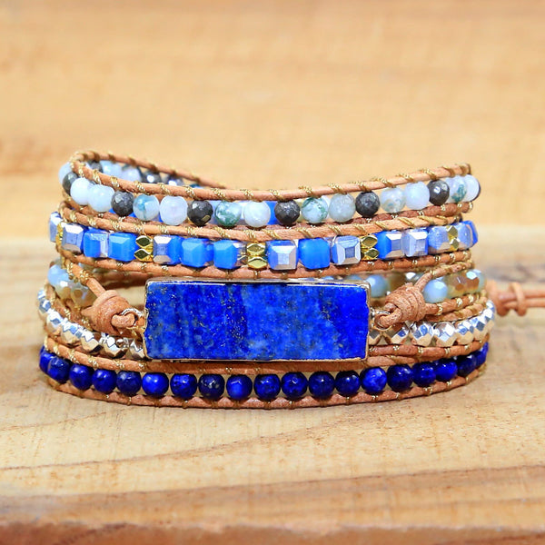 Hand Woven Multi-layer Retro Leather Rope Adjustable Bracelet, Natural Stone Crystal Metal Beads Beaded Bracelet for Women