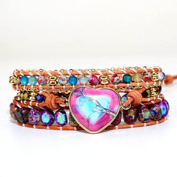 Heart Natural Stone Beads Beaded Bracelet for Women, Hand Woven Bohemian Boho Multilayer Adjustable Bracelet