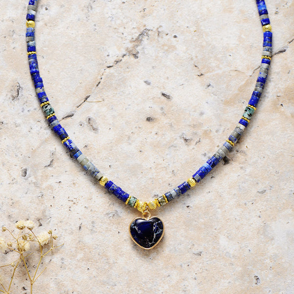 Bohemian Boho Stone Beads Heart Pendant Choker Beaded Necklace for Women