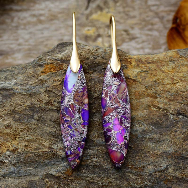 Leaf Shape Bohemian Boho Natural Stone Handmade Dangle Earrings for Women