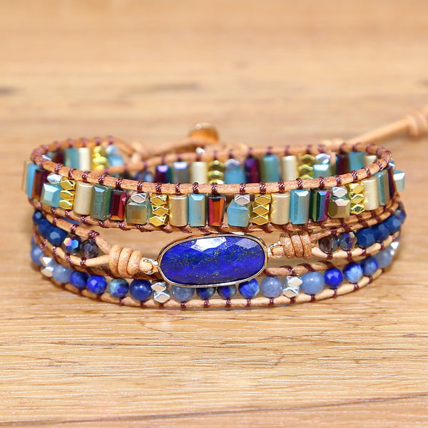 Vintage Stone Crystal Mixed Beads Beaded Bracelets  for Women, Bohemian Boho Multilayer Adjustable Bracelets with Leather Rope