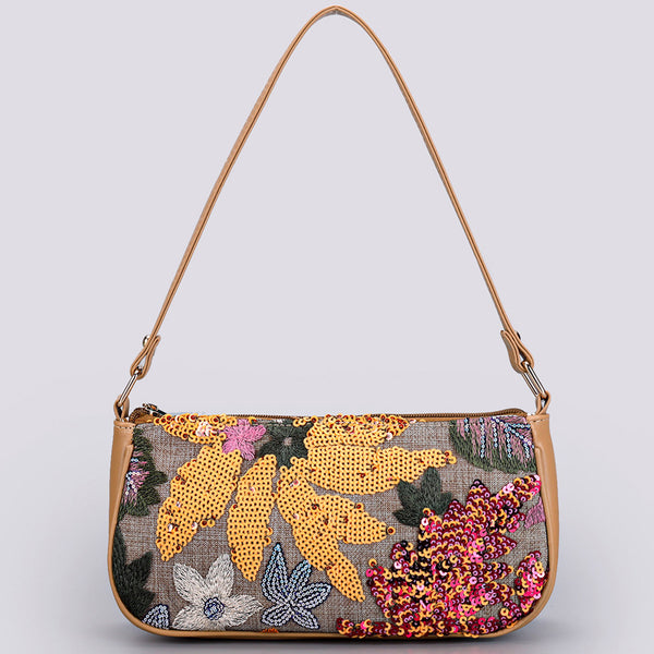 Sequin Embroidered Flower Shoulder Bag for Women Wedding Party Banquet