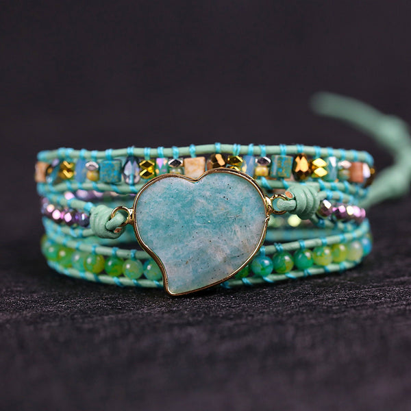 Vintage Bohemian Boho Handmade Multi-layer Bracelet, Natural Stone Crystal Beads Heart Ethnic Style Retro Beaded Bracelet for Women