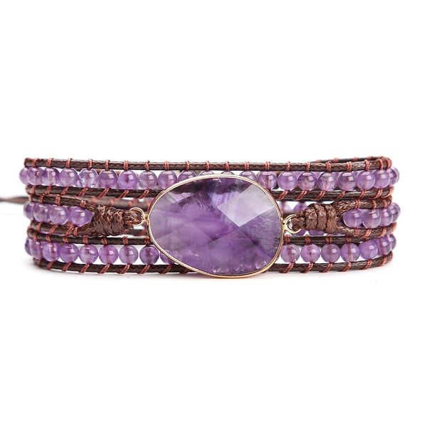 Vintage Amethyst Crystal Beads Hand Woven Multi-layer Beaded Bracelet for Women