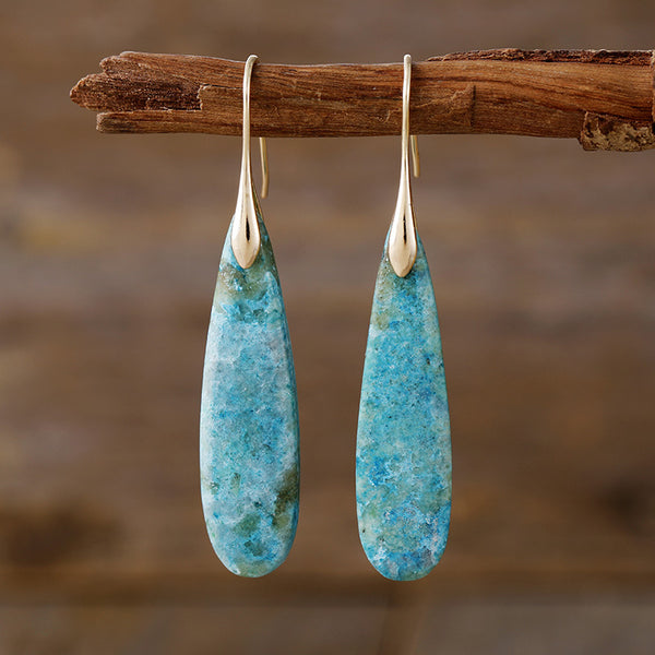 Blue Bohemian Boho Natural Stone Handmade Dangle Earrings for Women