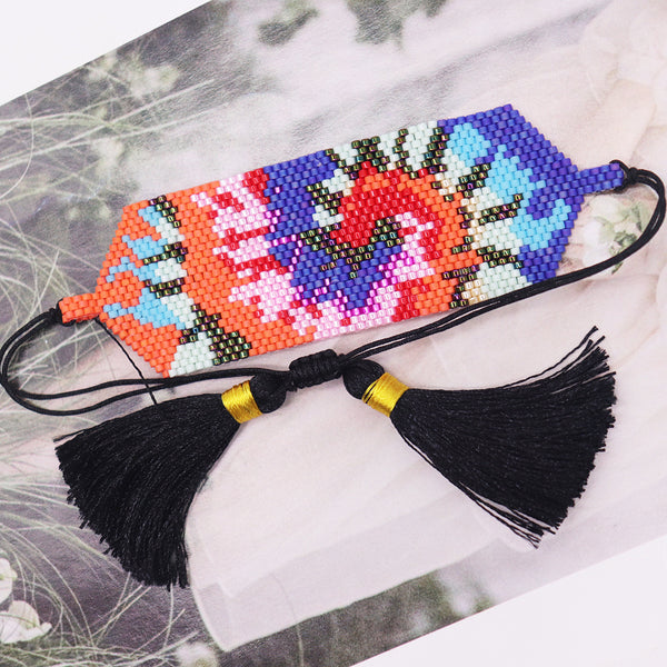 Bohemian Miyuki Beads Beaded Bracelets, Handmade Wide Adjustable Beaded Bracelet for Women