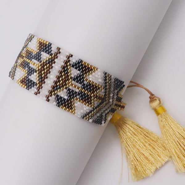 Geometric Bohemian Miyuki Beads Beaded Bracelets, Handmade Wide Adjustable Beaded Bracelet for Women