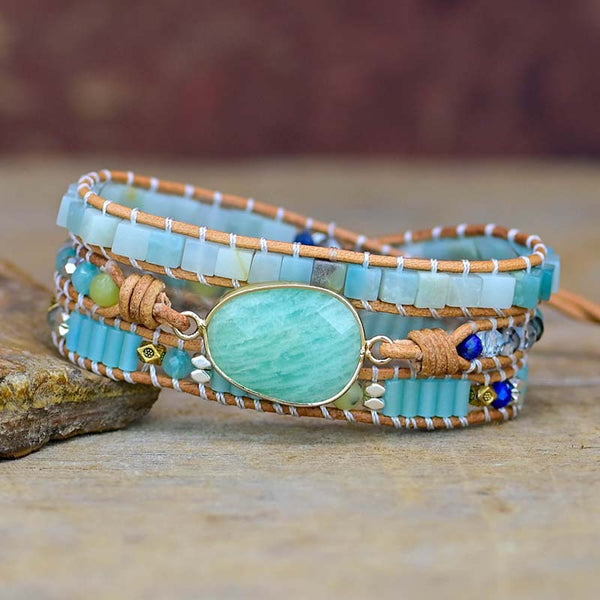 Bohemian Boho Hand Woven Multilayer Bracelet with Leather Rope, Natural Stone Beads Beaded Bracelet for Women