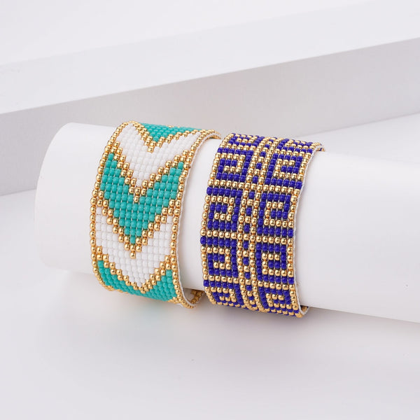 Bohemian Beads Beaded Bracelets, Handmade Wide Adjustable Beaded Bracelet for Women