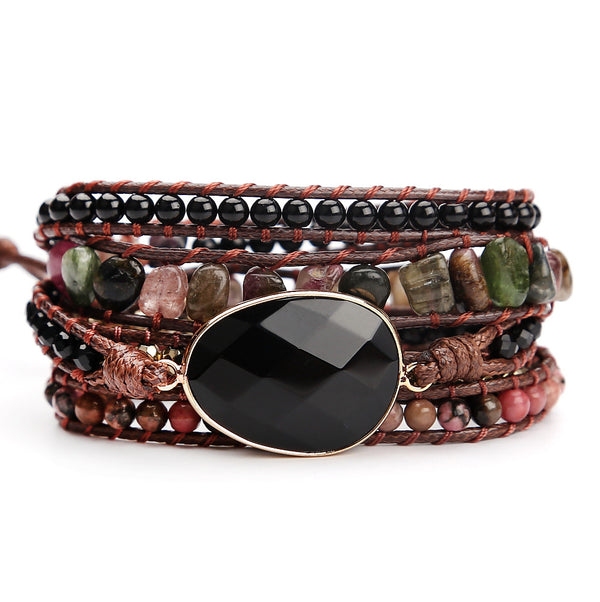 Vintage Natural Stone Beads Beaded Bracelet for Women, Hand Woven Multi-layer Bohemian Boho Adjustable Bracelet