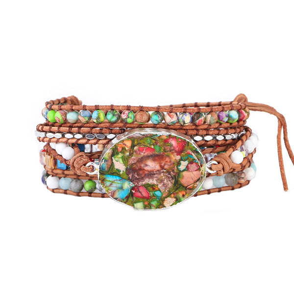 Vintage Natural Stone Beads Beaded Bracelet, Weaving Handmade Bohemian Boho Adjustable Bracelet for Women