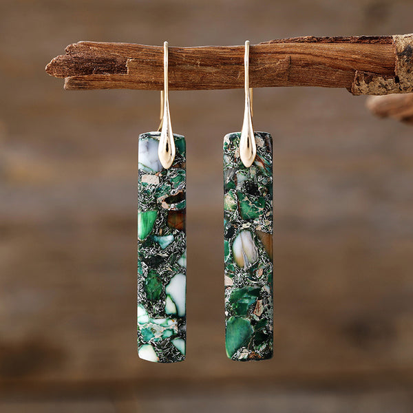 Rectangle Bohemian Boho Natural Stone Handmade Dangle Earrings for Women