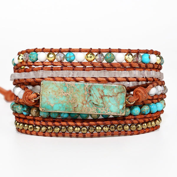 Rectangular Stone Beads Beaded Bracelet, Retro Style Bohemian Boho Handmade Woven Multi-layer Bracelet for Women