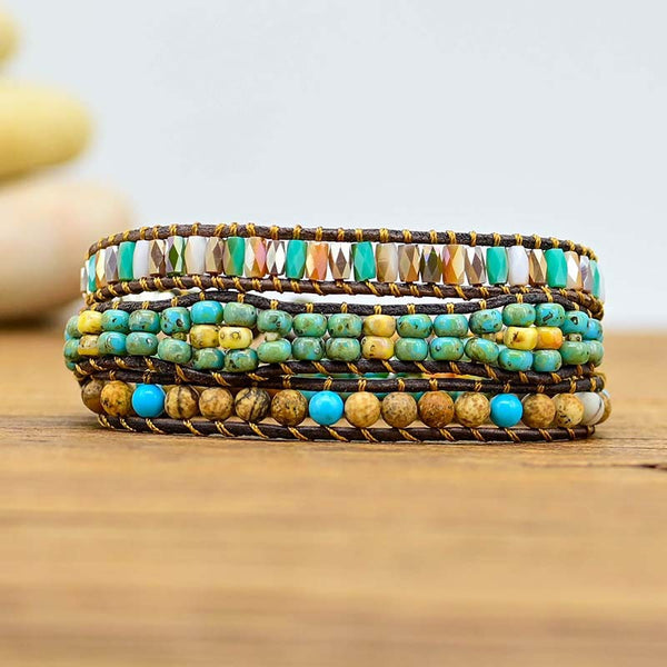 Multi Layer Woven Natural Stone Crystal Mixed Beads Beaded Bracelet for Women, Vintage Bohemian Boho Adjustable Bracelet