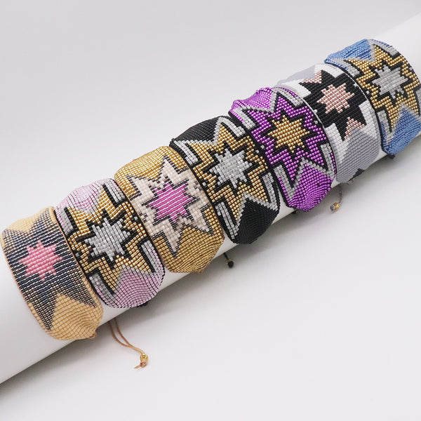 Star Bohemian Miyuki Beads Beaded Bracelets, Handmade Wide Adjustable Beaded Bracelet for Women