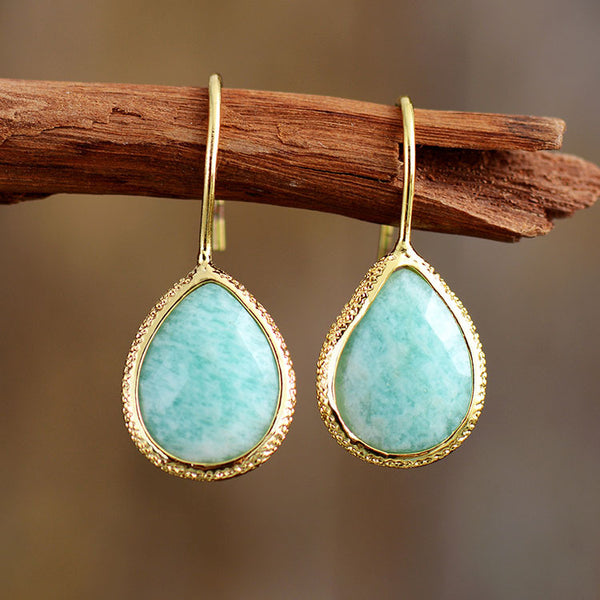 Water Drop Bohemian Natural Stone Dangle Earrings for Women