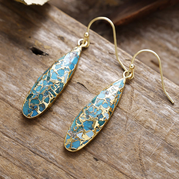 Blue Boho Natural Stone Handmade Dangle Earrings for Women