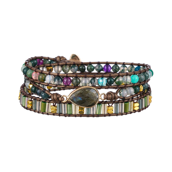 Vintage Water Droplet Shaped Natural Stone Beads Crystal Beads Mixed Hand Woven Beaded Adjustable Bracelet for Women