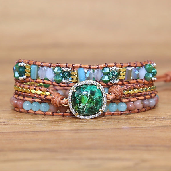 Vintage Woven Multi-layered Stone Crystal Mixed Beads Bohemian Boho Beaded Bracelet for Women